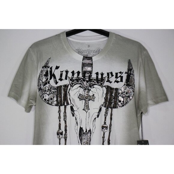 Konquest Mens Small Swarovski Crystals Studded Y2K Style T-Shirt NEW A1577 - Picture 2 of 8